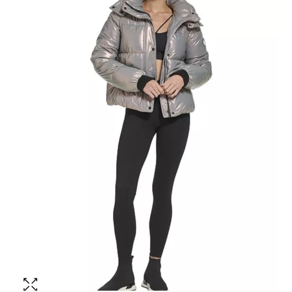 DKNY SPORT women’s removable hood metallic/irridescent puffer jacket - Small - Picture 3 of 9